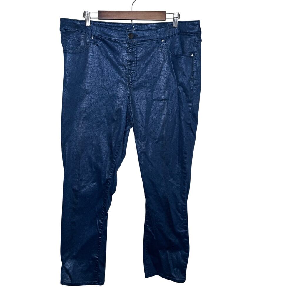 Chico’s Size 3R (16R) Blue‎ Coated Denim Skinny Jeans Metallic Sheen Pants